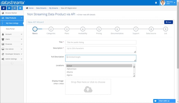 DataStreamX Data Registration Wizard